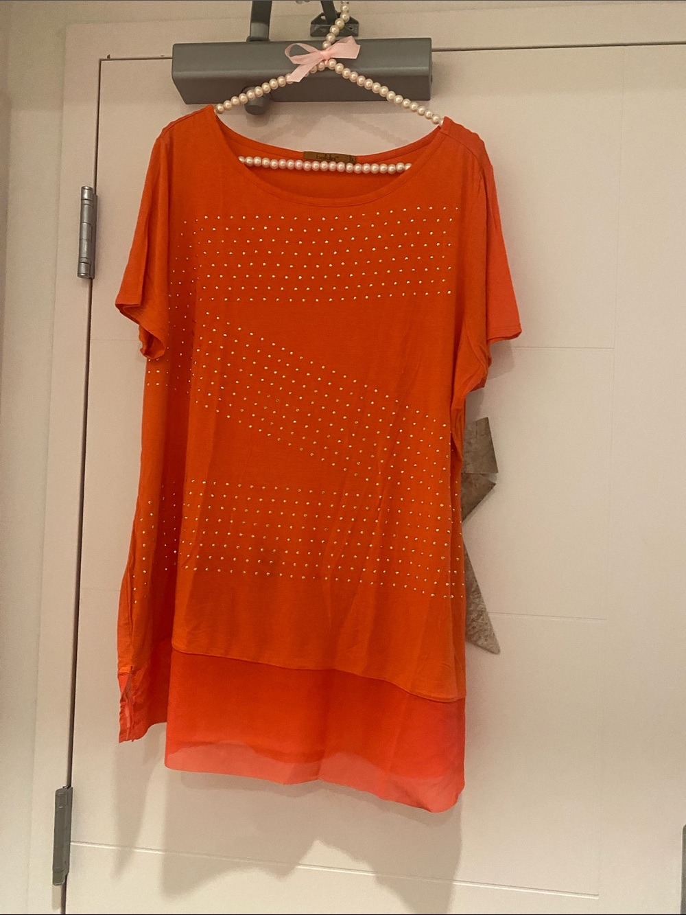 💕Belldini Orange Short-Sleeve Studded Layered Tunic💕